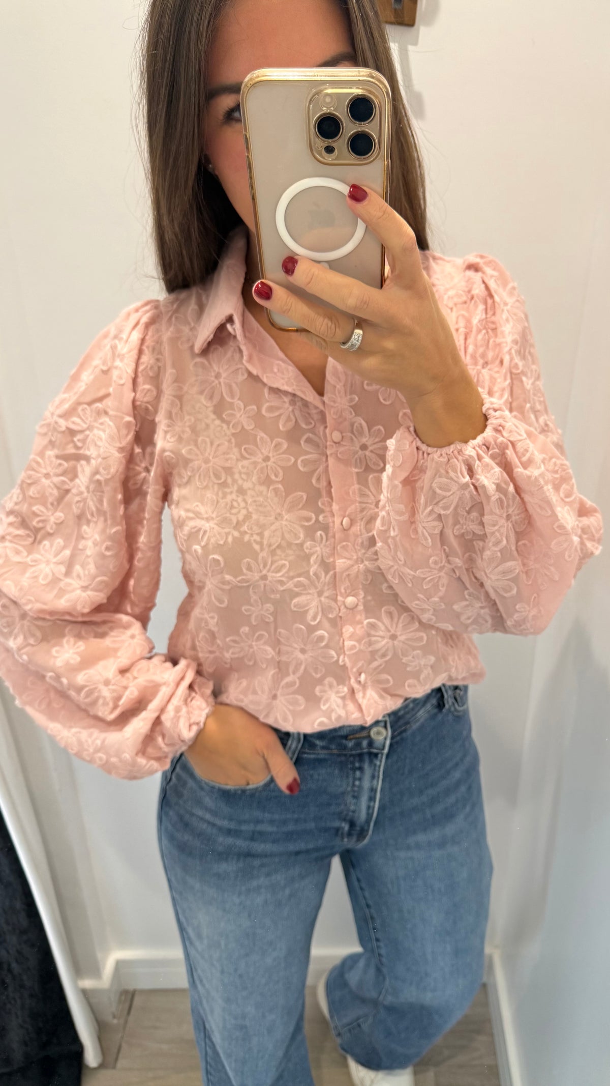 PINK FLORAL APPLIQUÉ BLOUSE