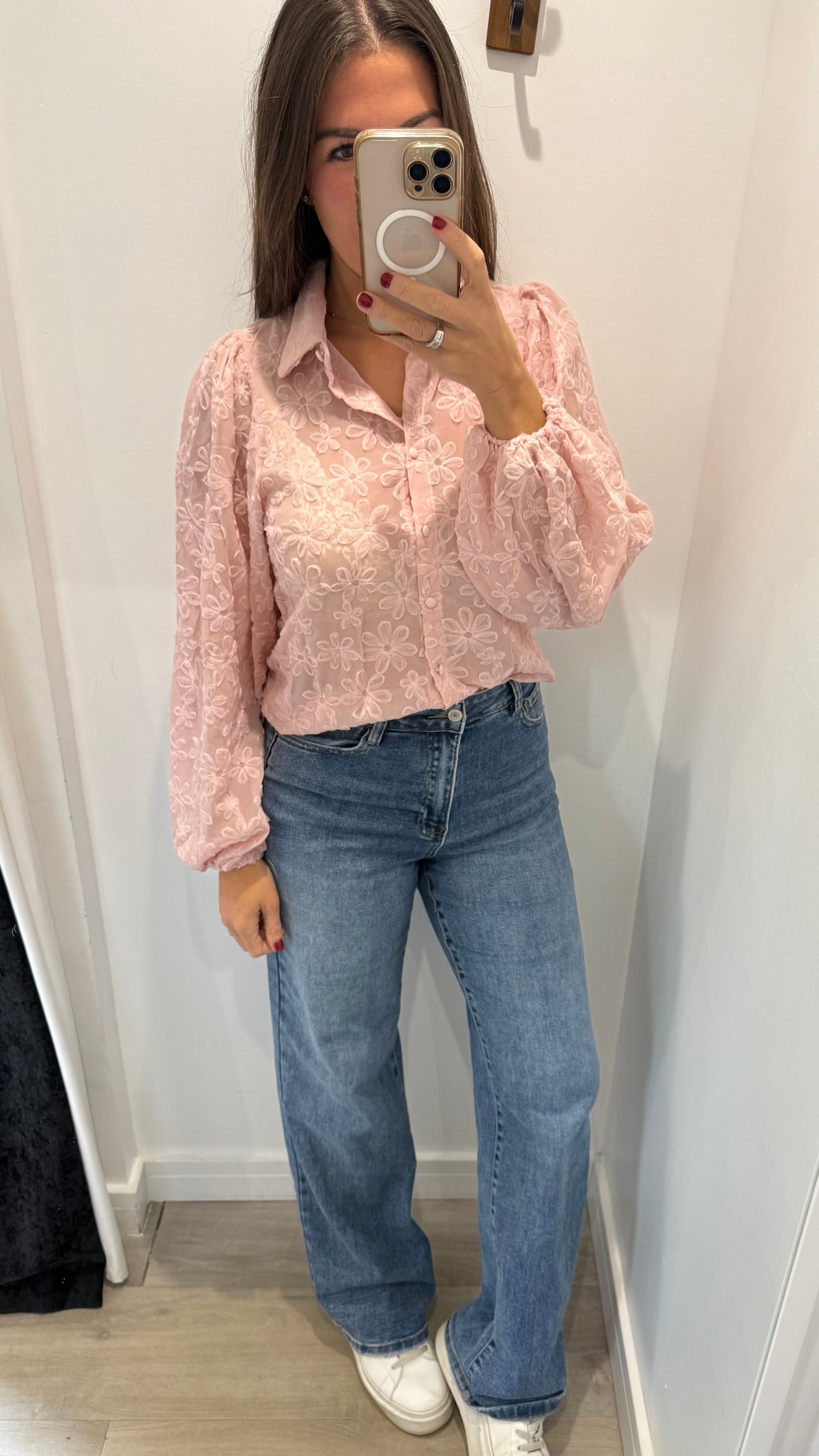 PINK FLORAL APPLIQUÉ BLOUSE
