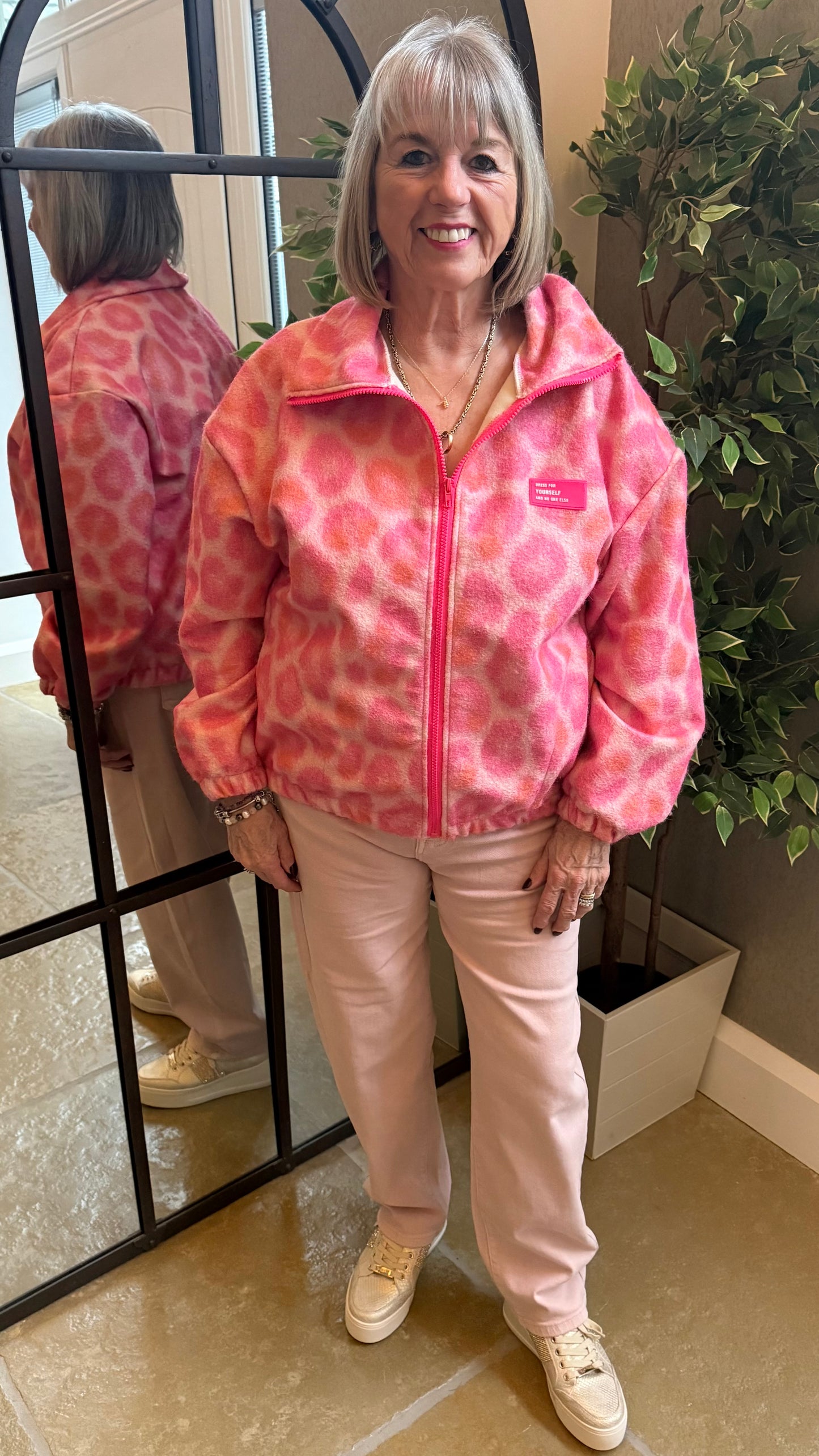 PINK LEOPARD ZIP-UP FLEECE JACKET