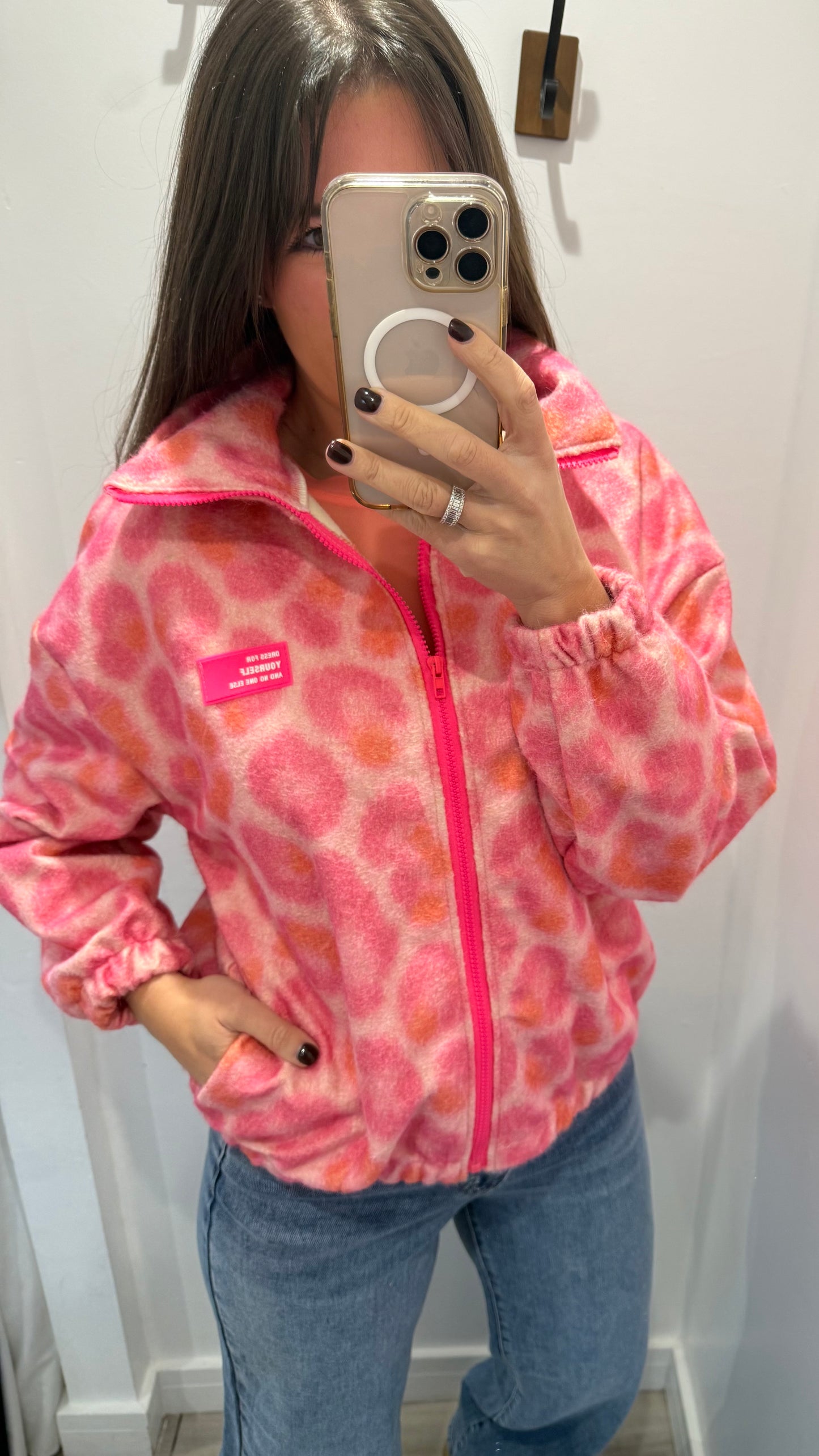 PINK LEOPARD ZIP-UP FLEECE JACKET