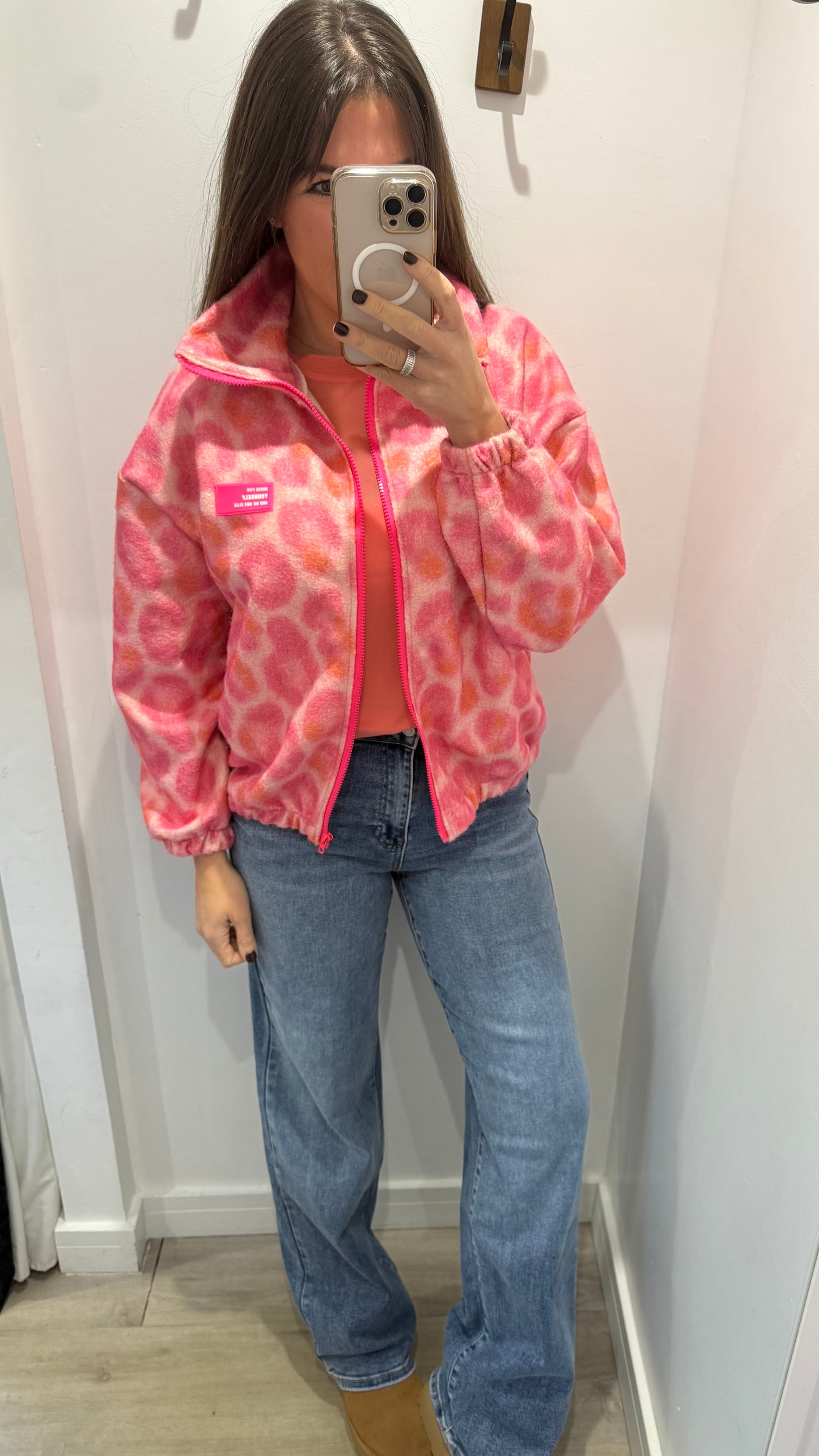 PINK LEOPARD ZIP-UP FLEECE JACKET