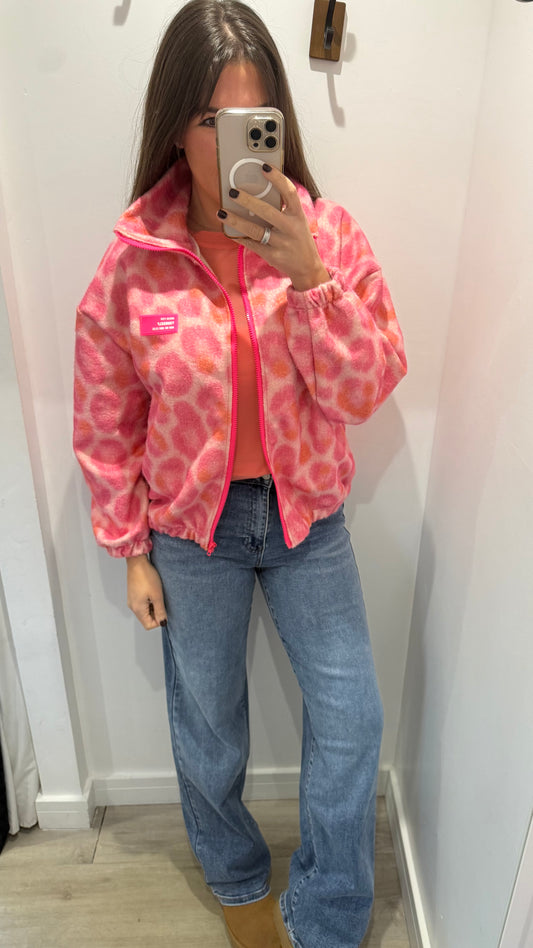 PINK LEOPARD ZIP-UP FLEECE JACKET