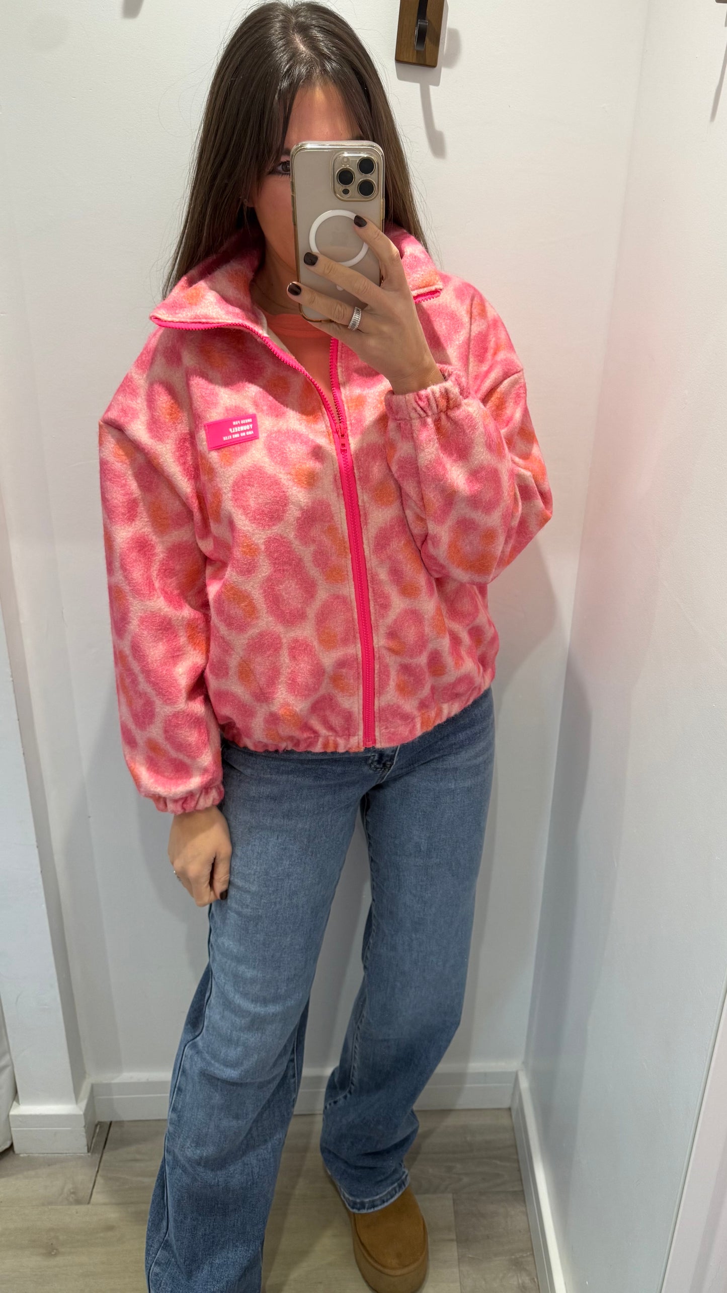 PINK LEOPARD ZIP-UP FLEECE JACKET