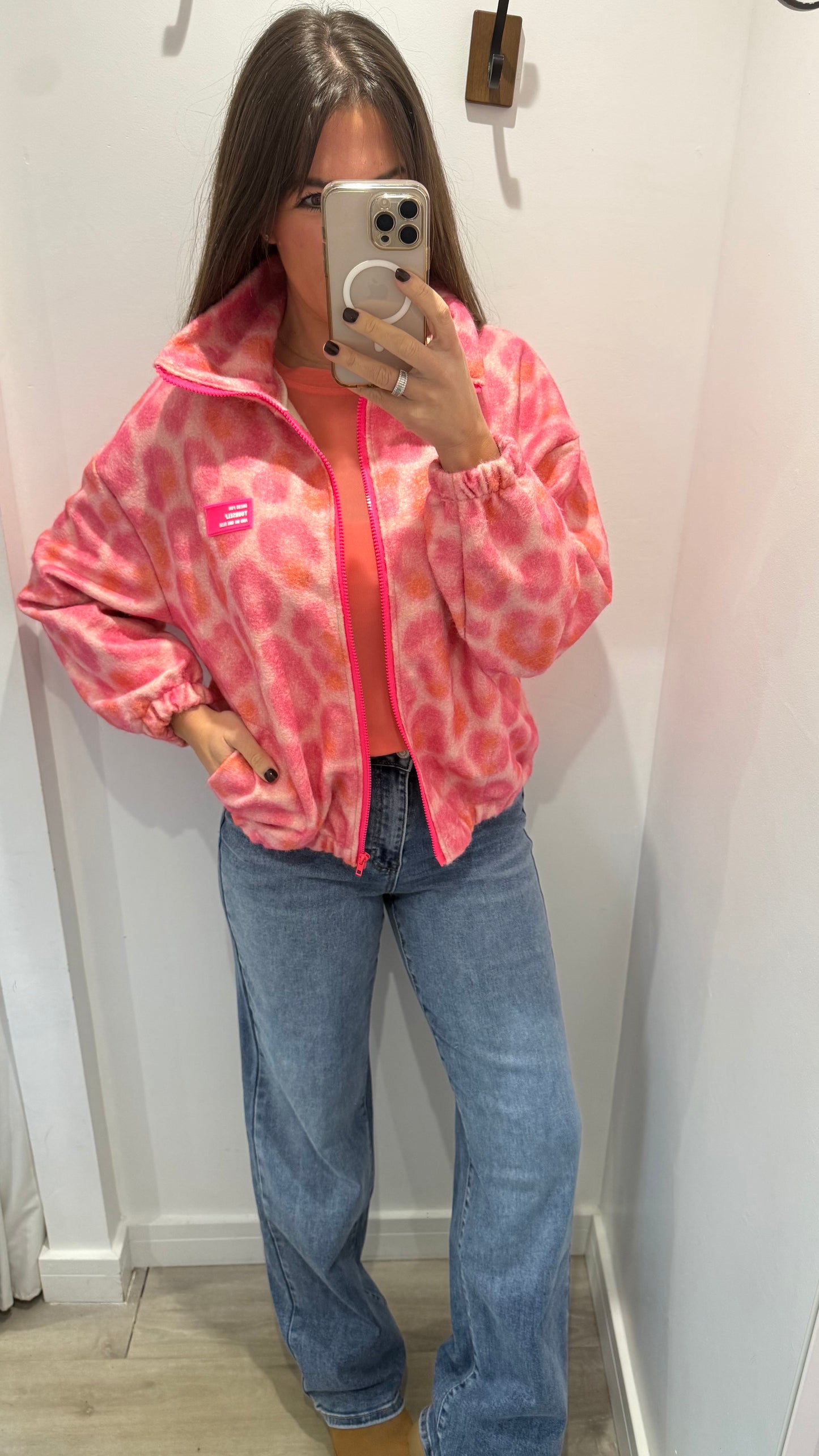 PINK LEOPARD ZIP-UP FLEECE JACKET