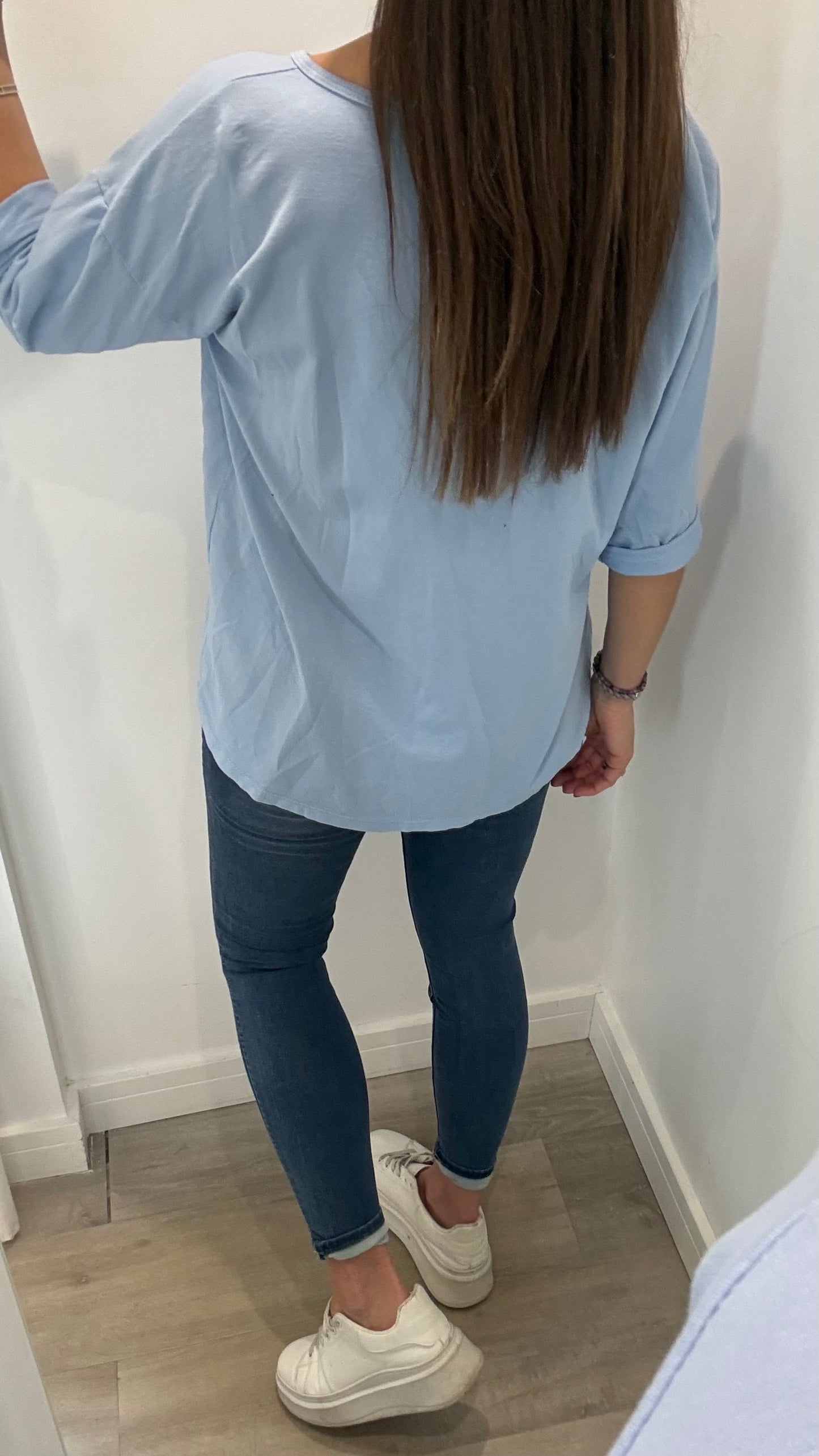 POWDER BLUE ROLL SLEEVE SWEAT