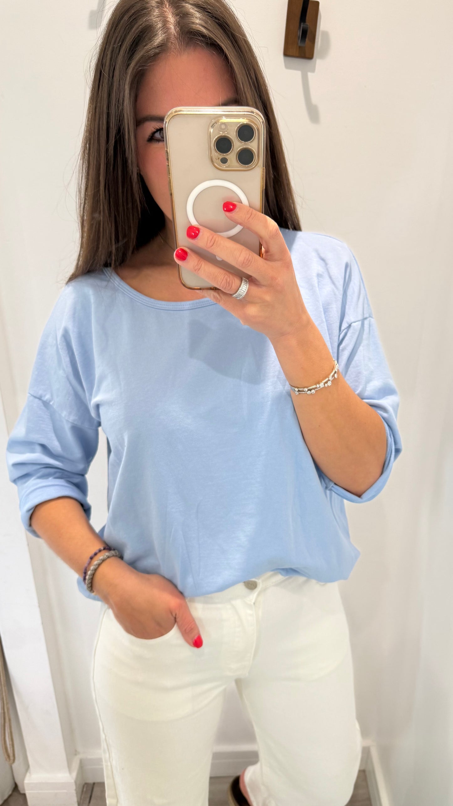 POWDER BLUE ROLL SLEEVE SWEAT