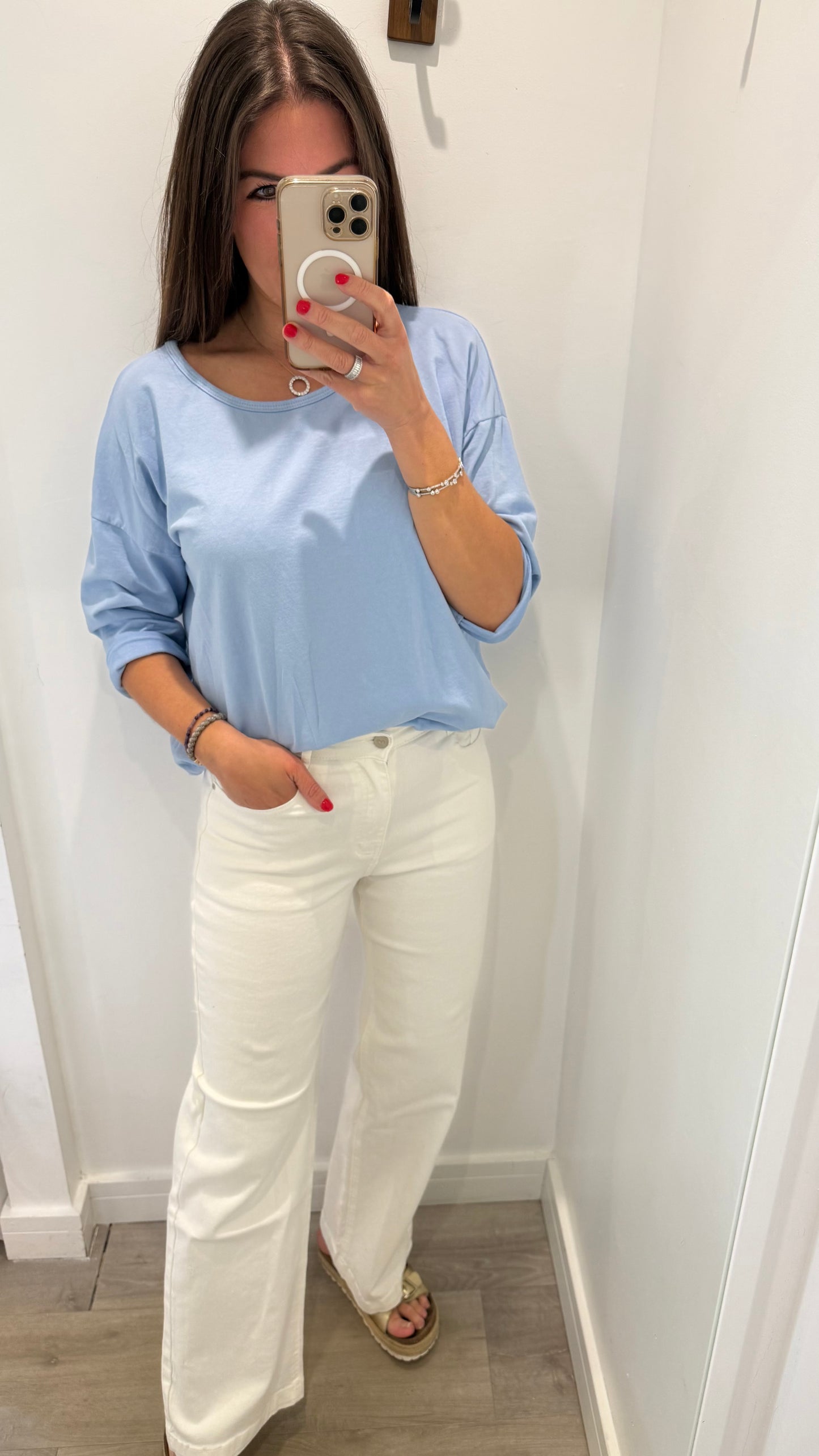 POWDER BLUE ROLL SLEEVE SWEAT
