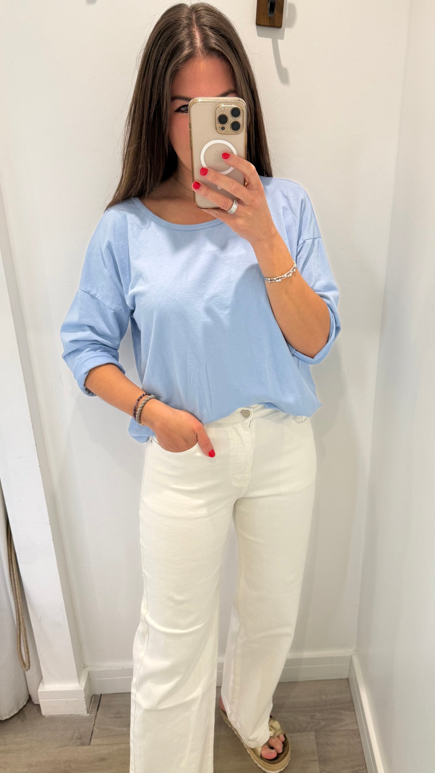 POWDER BLUE ROLL SLEEVE SWEAT