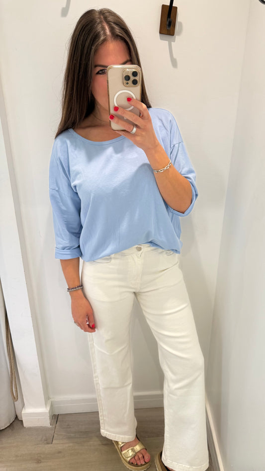 POWDER BLUE ROLL SLEEVE SWEAT