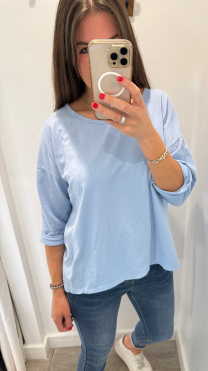 POWDER BLUE ROLL SLEEVE SWEAT
