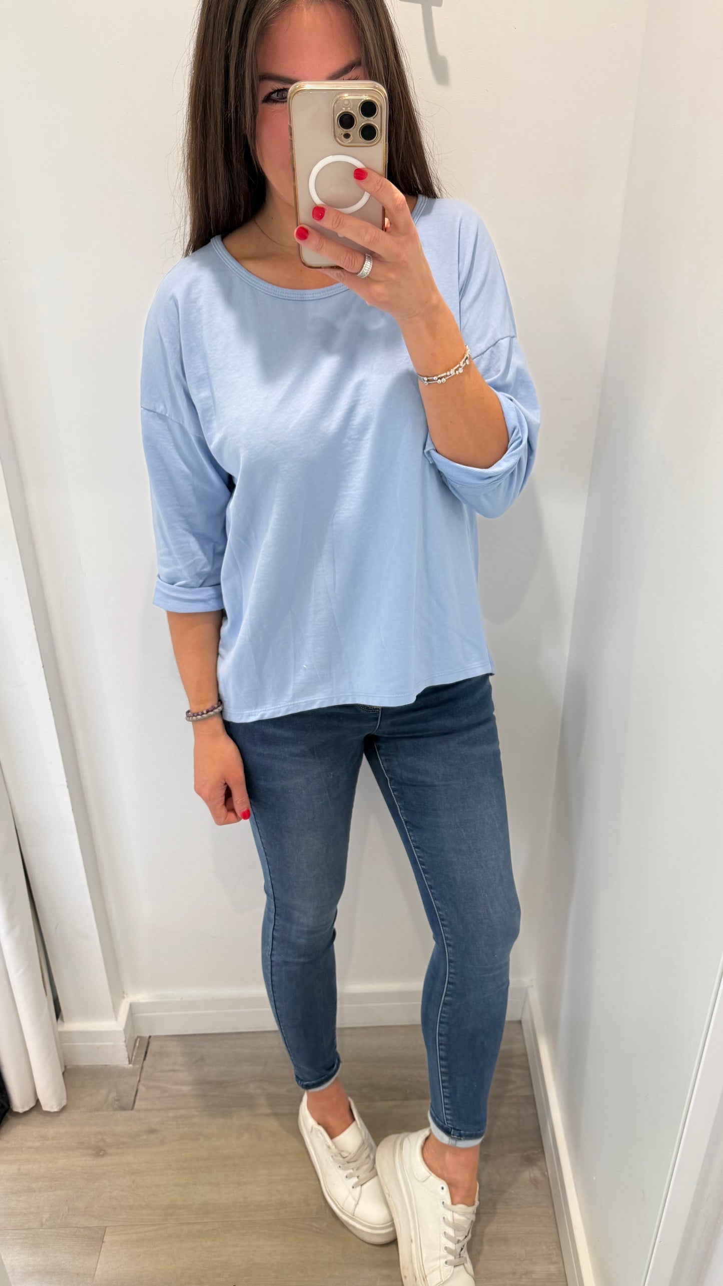 POWDER BLUE ROLL SLEEVE SWEAT