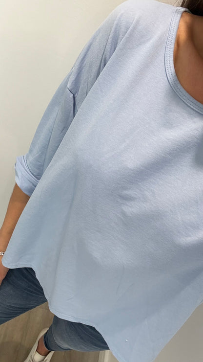 POWDER BLUE ROLL SLEEVE SWEAT