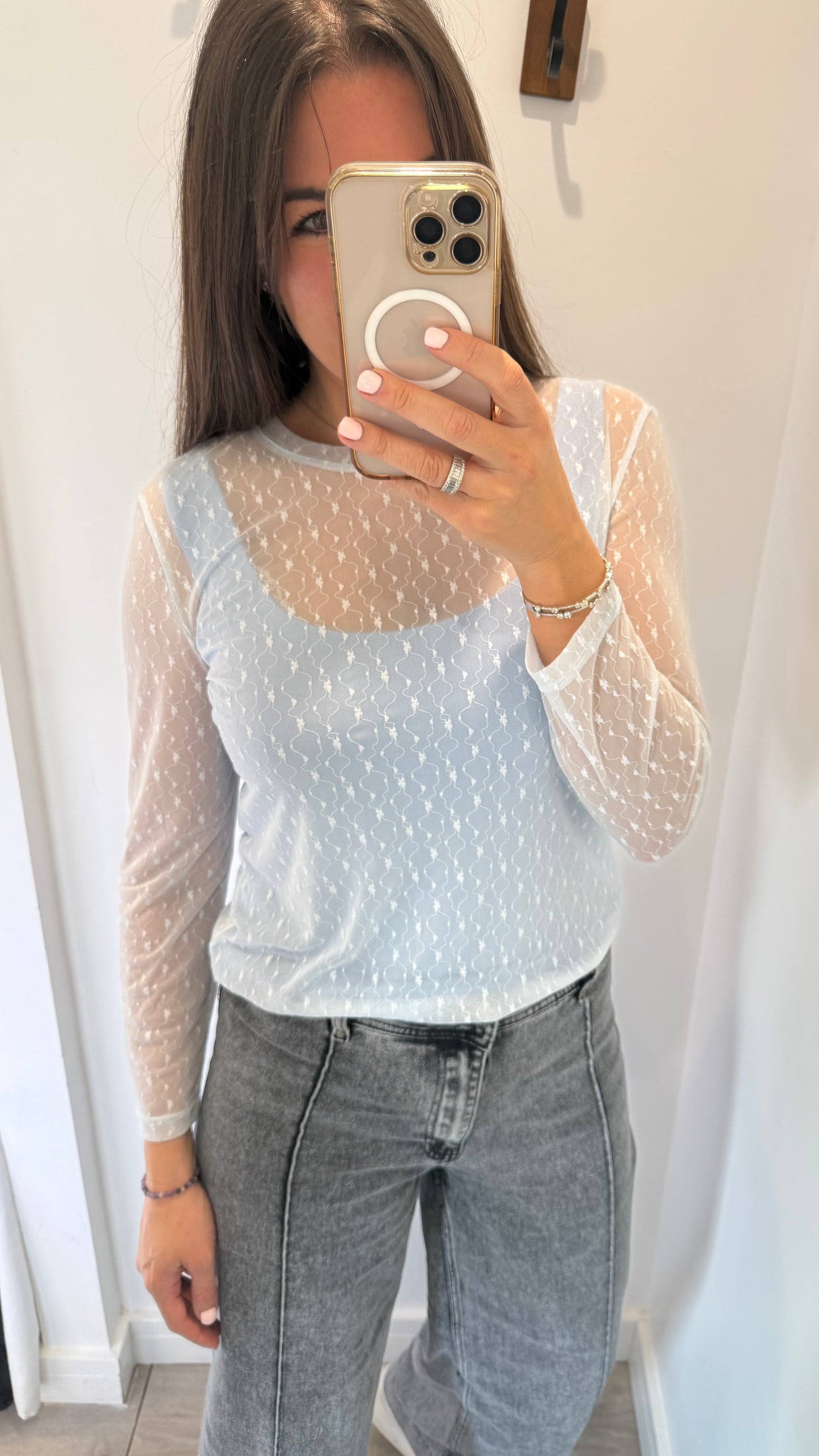POWDER BLUE SHEER FLORAL TEXTURE TOP