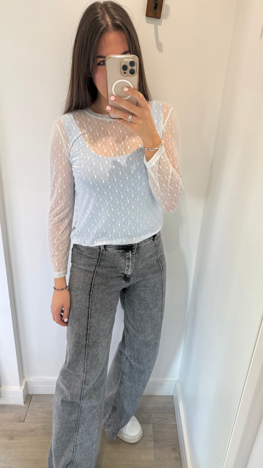 POWDER BLUE SHEER FLORAL TEXTURE TOP