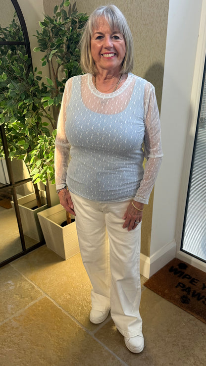 POWDER BLUE SHEER FLORAL TEXTURE TOP