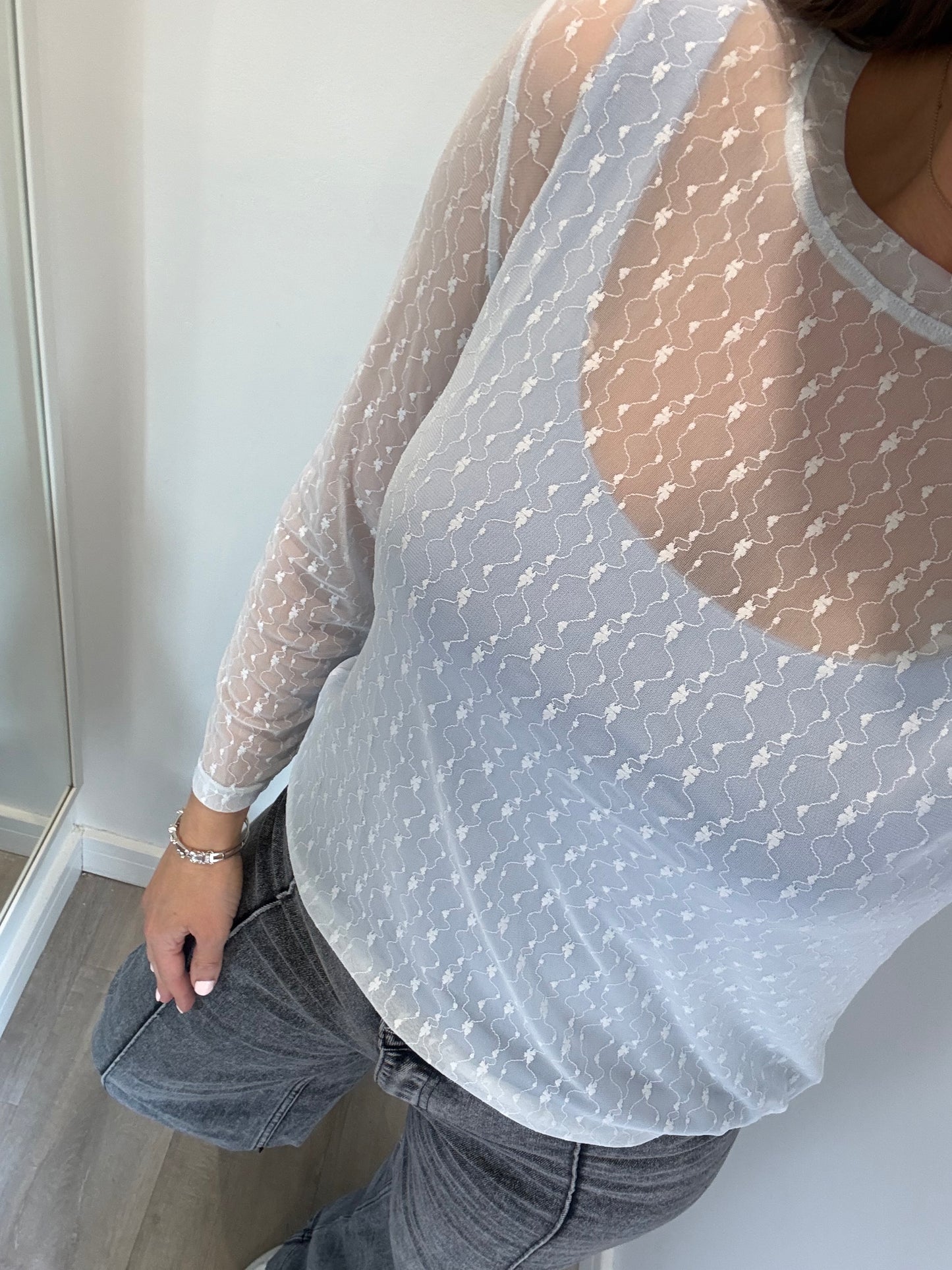 POWDER BLUE SHEER FLORAL TEXTURE TOP