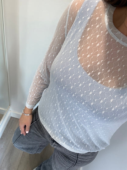 POWDER BLUE SHEER FLORAL TEXTURE TOP