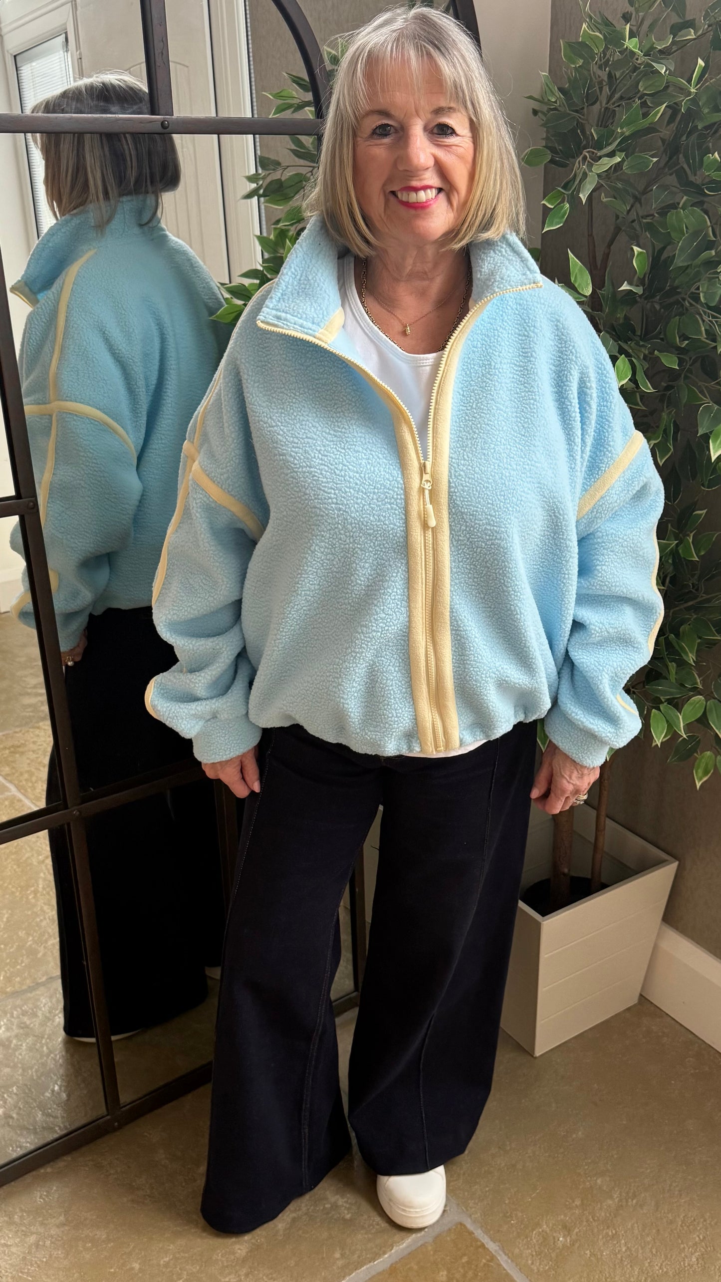 POWDER BLUE ZIP THROUGH FLEECE