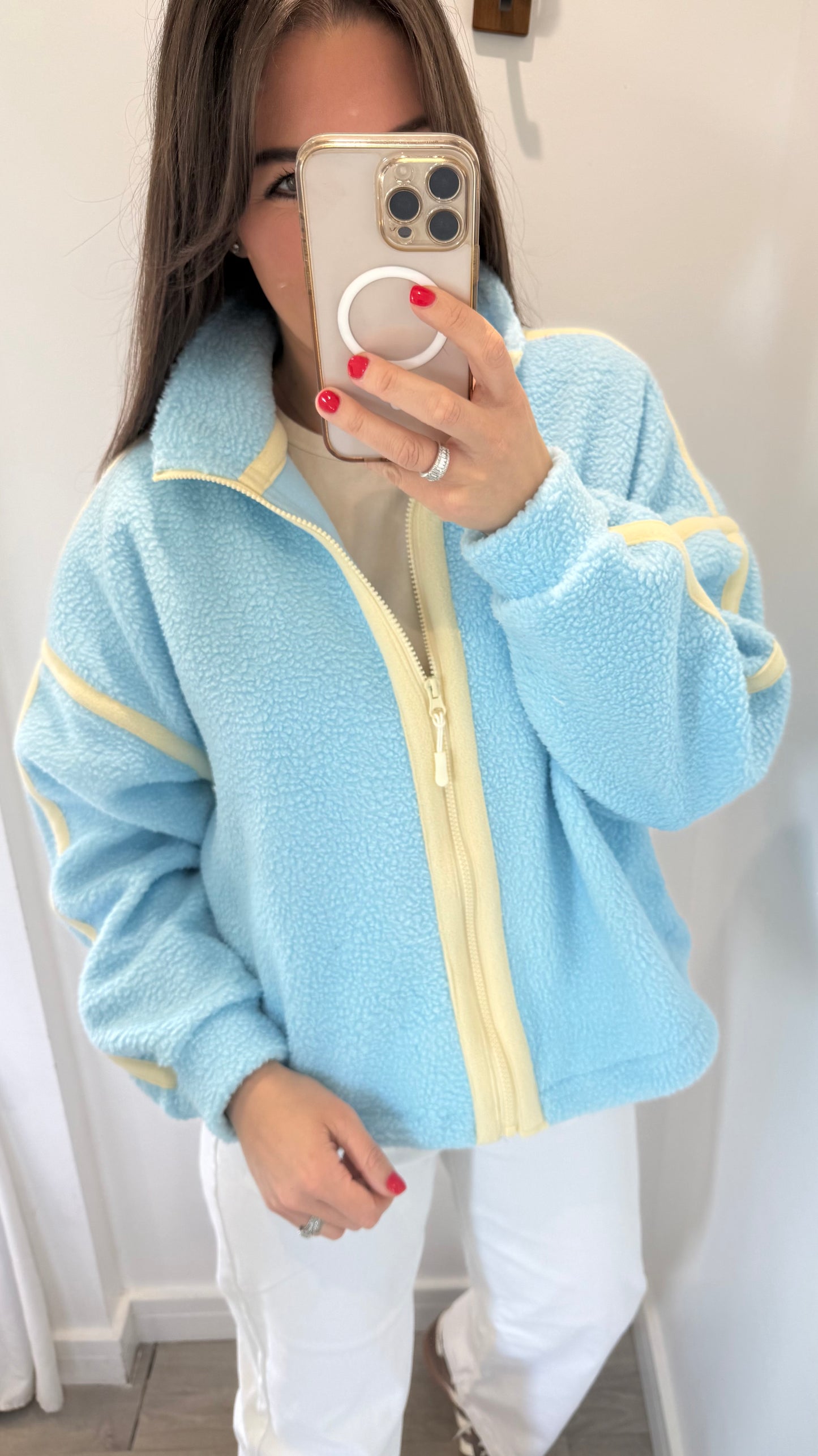 POWDER BLUE ZIP THROUGH FLEECE