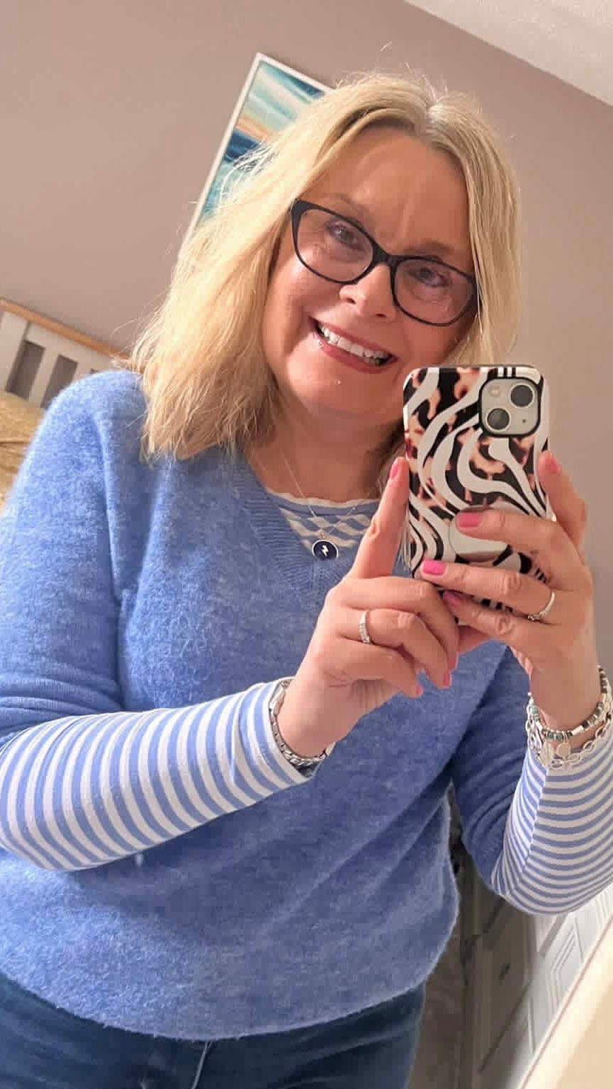 POWDER BLUE & WHITE BRETON STRIPE BATWING TOP