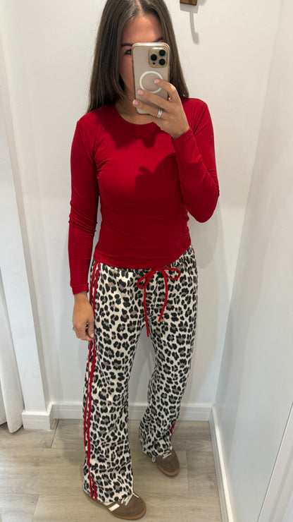 RED LONG SLEEVE STRETCH TOP