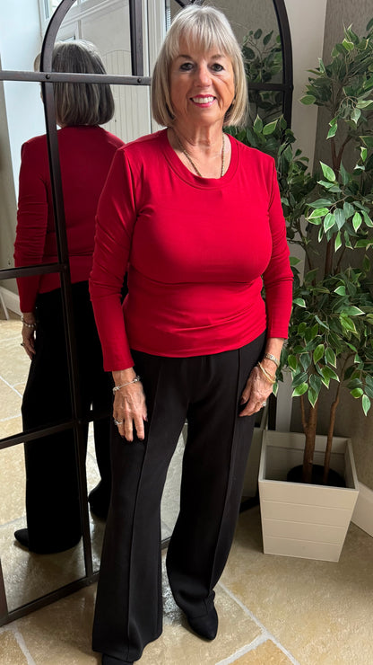 RED LONG SLEEVE STRETCH TOP
