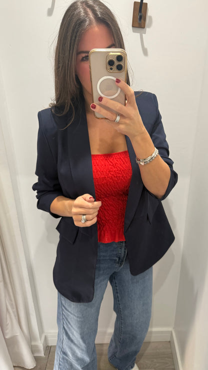 RED SHIRRED BOOB TUBE