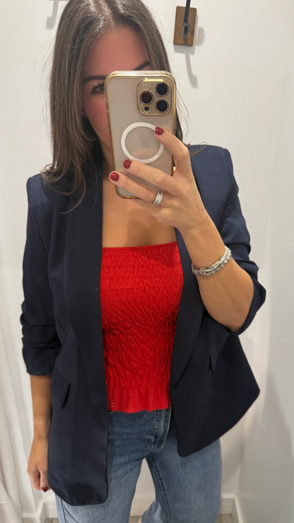 RED SHIRRED BOOB TUBE