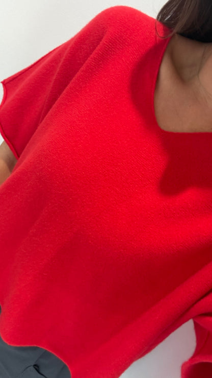 RED V-NECK SHORT SLEEVE KNIT