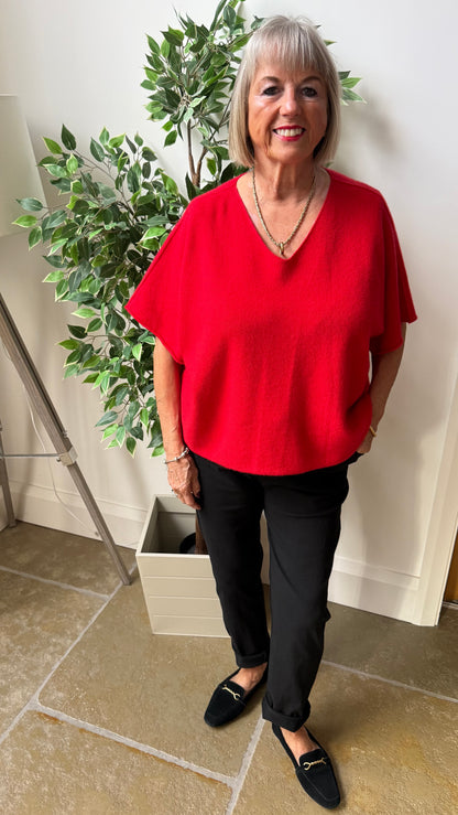 RED V-NECK SHORT SLEEVE KNIT