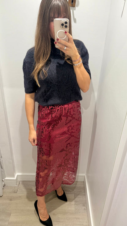 RED SEQUIN MIDI SKIRT
