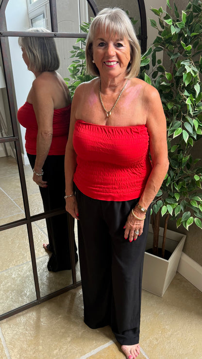 RED SHIRRED BOOB TUBE