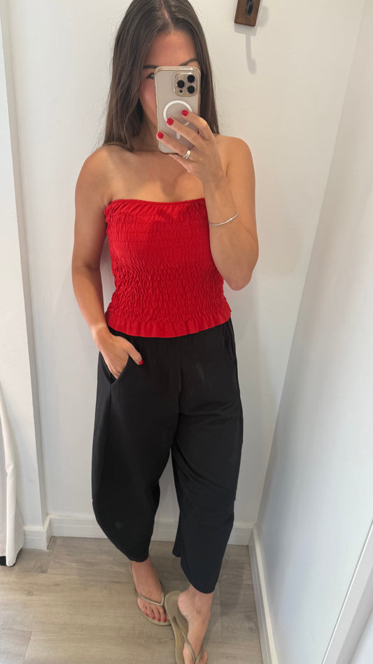 RED SHIRRED BOOB TUBE