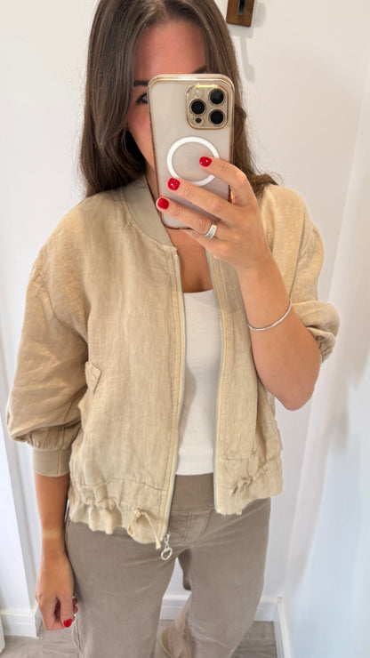 SAND LINEN BOMBER JACKET
