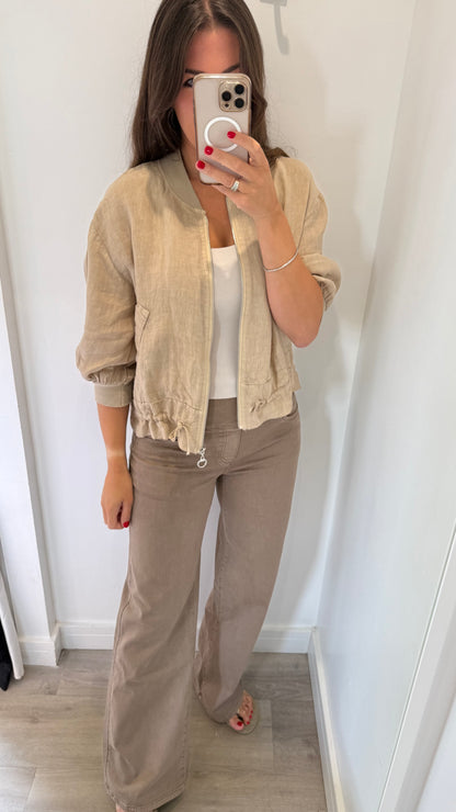 SAND LINEN BOMBER JACKET