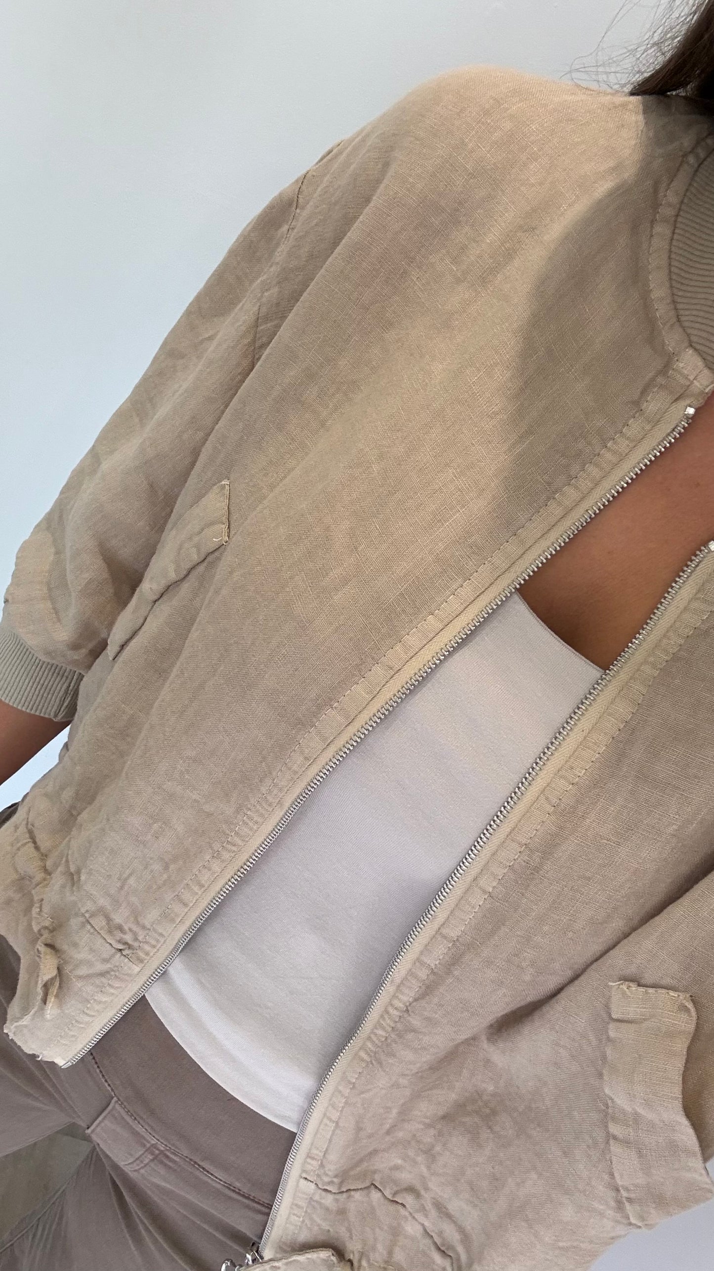 SAND LINEN BOMBER JACKET