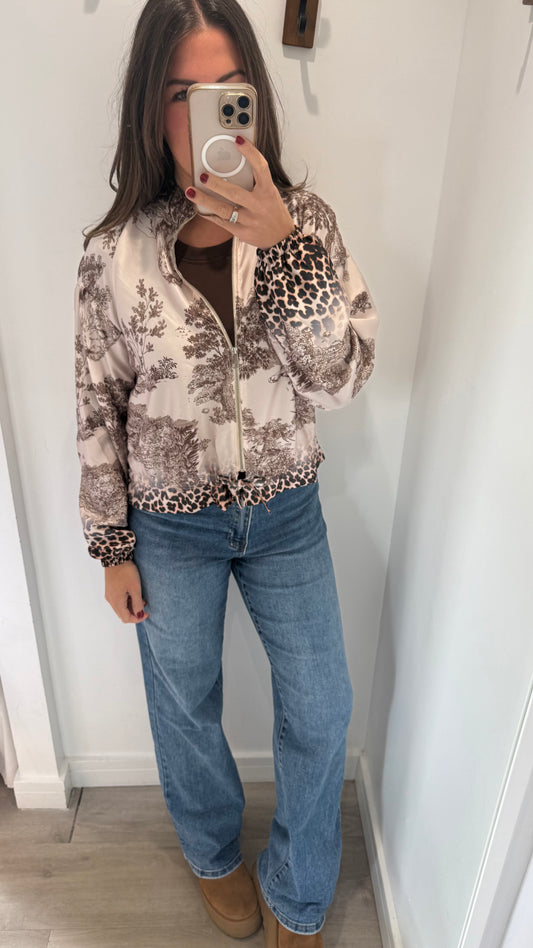 SILKY BOMBER JACKET – TOILE & LEOPARD PRINT