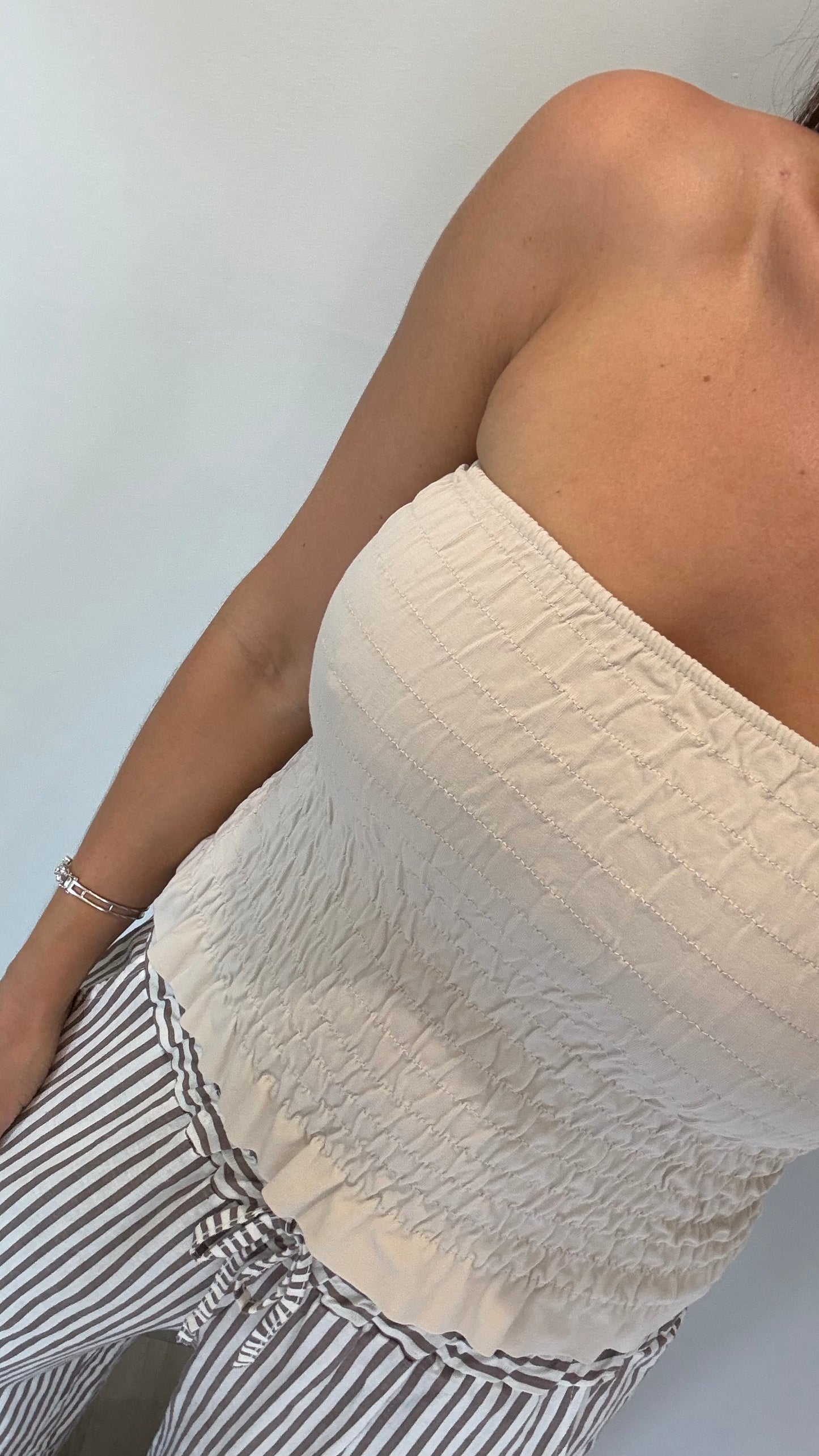 STONE SHIRRED BOOB TUBE
