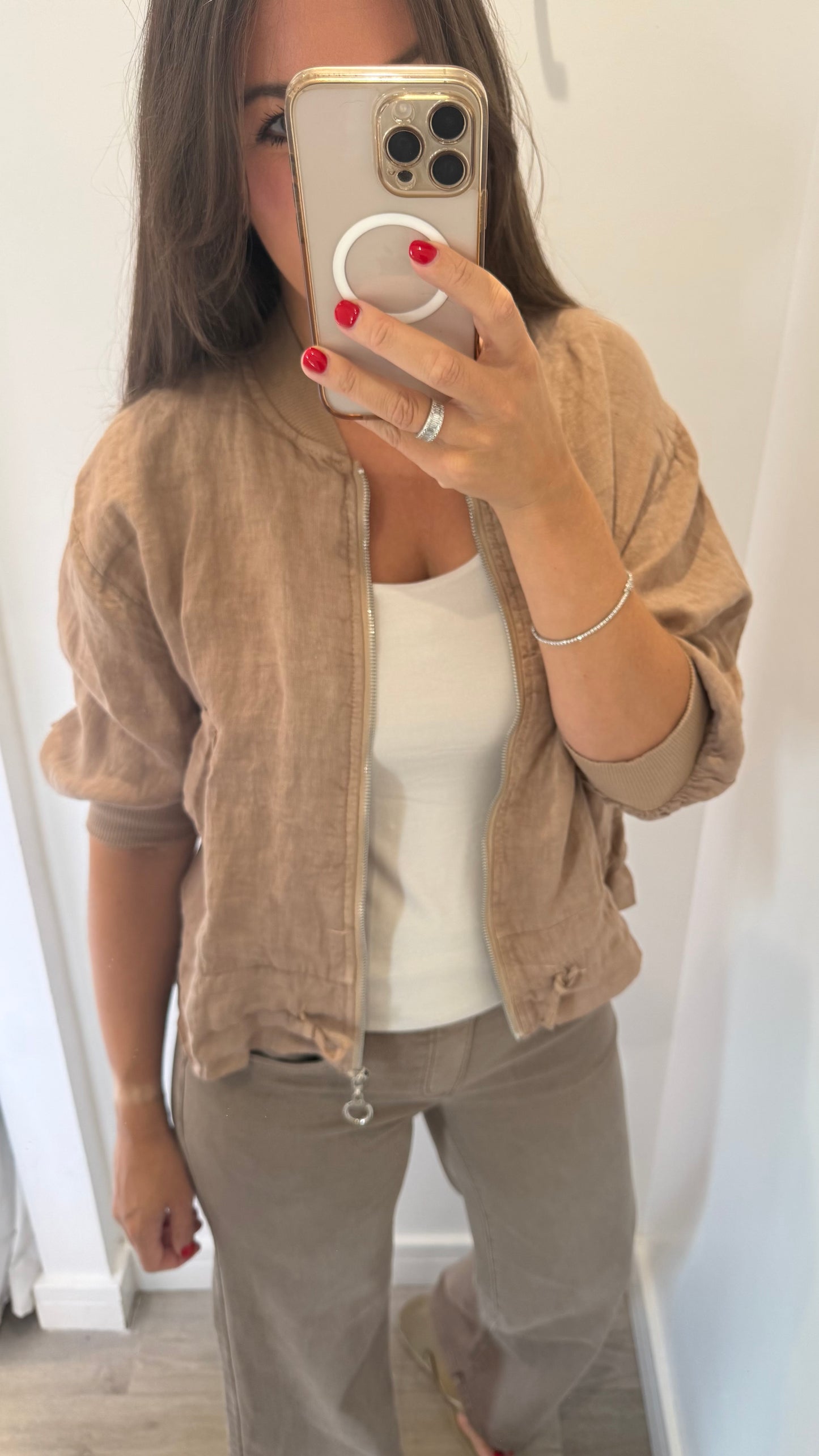 SAND LINEN BOMBER JACKET