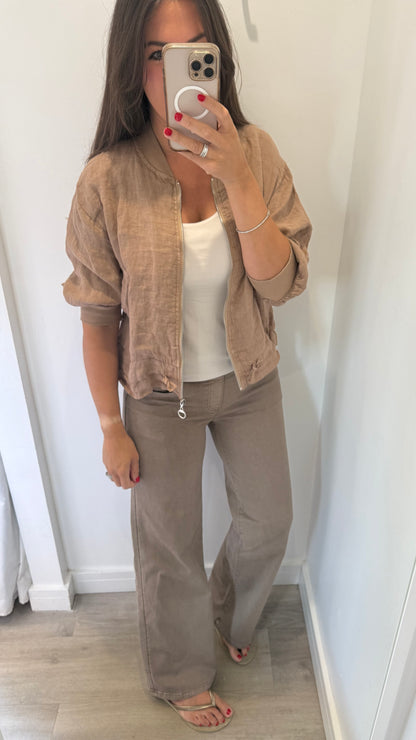 SAND LINEN BOMBER JACKET