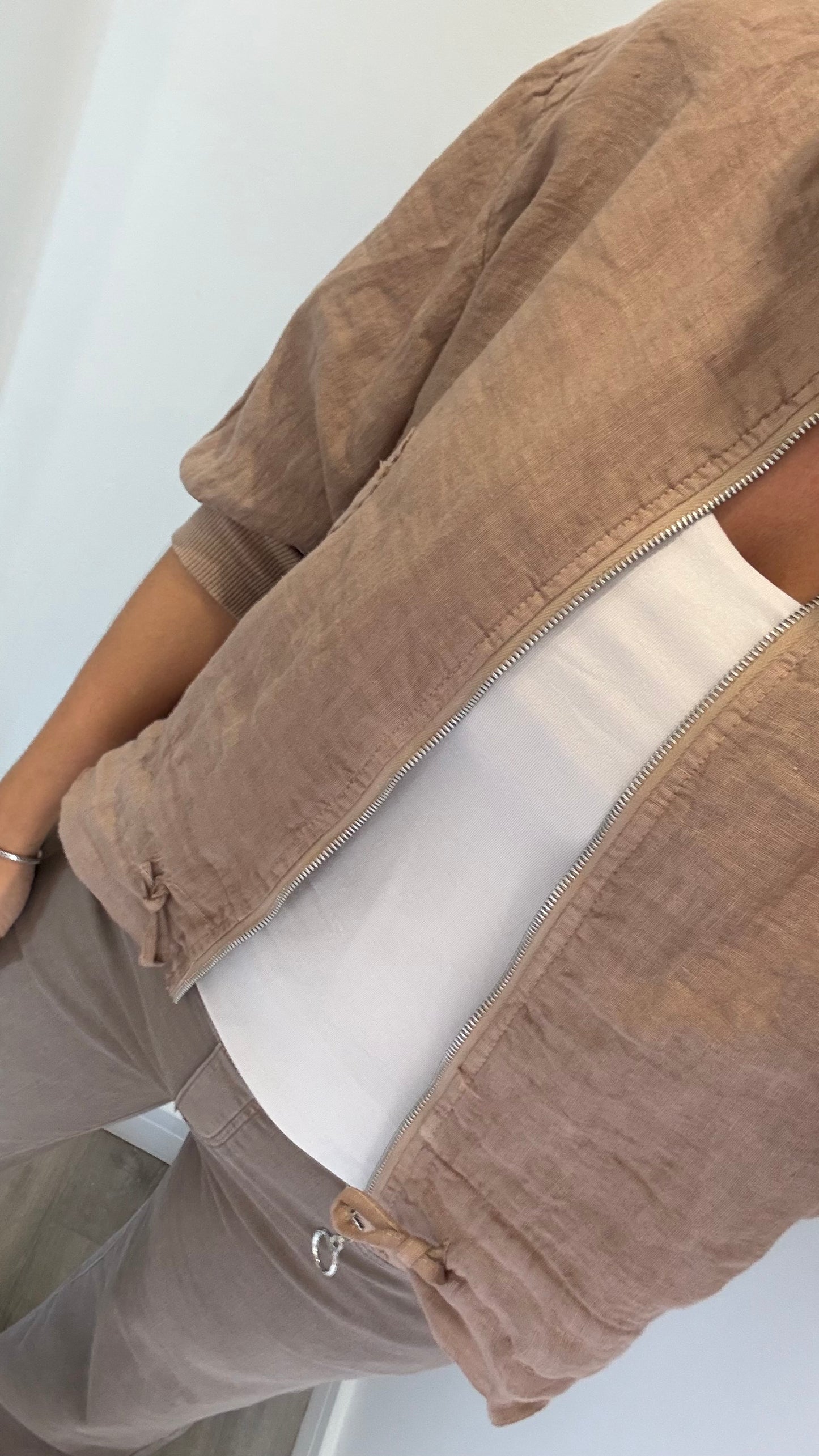 SAND LINEN BOMBER JACKET