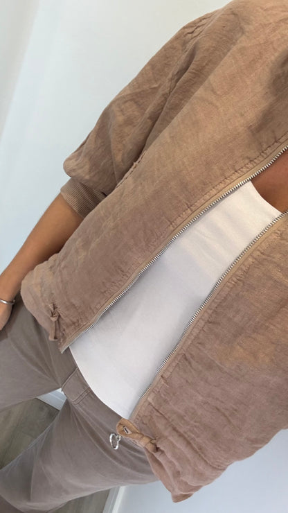 SAND LINEN BOMBER JACKET