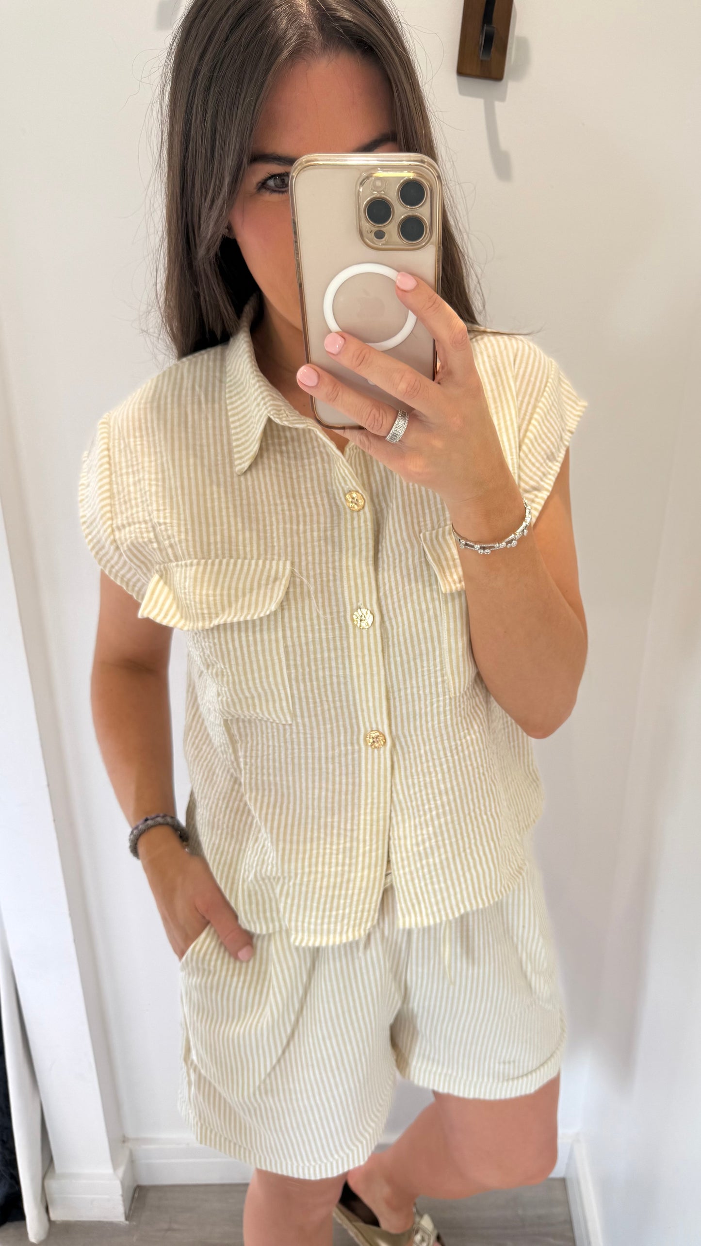 SAND STRIPE SHORT SET