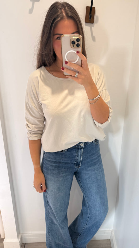 SAND ROLL SLEEVE SWEAT TOP