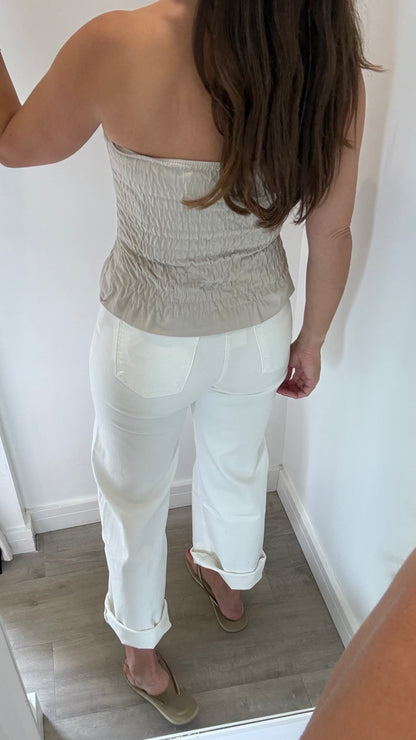 STONE SHIRRED BOOB TUBE