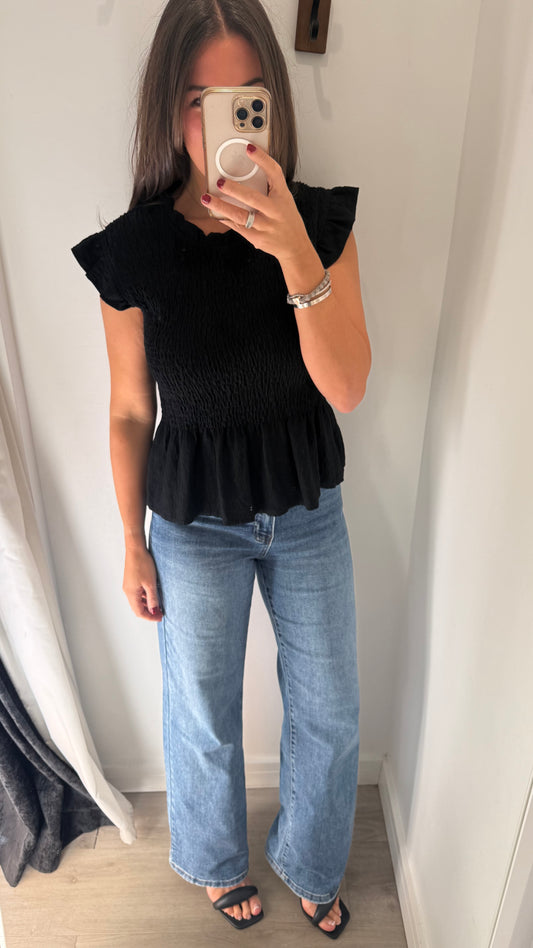 THE EVERYDAY SHIRRED TOP - BLACK