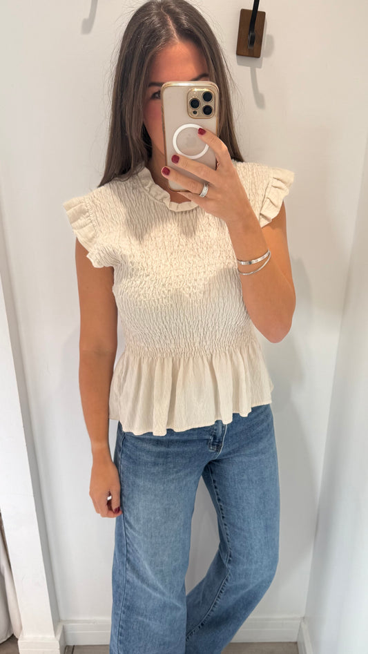THE EVERYDAY SHIRRED TOP - STONE