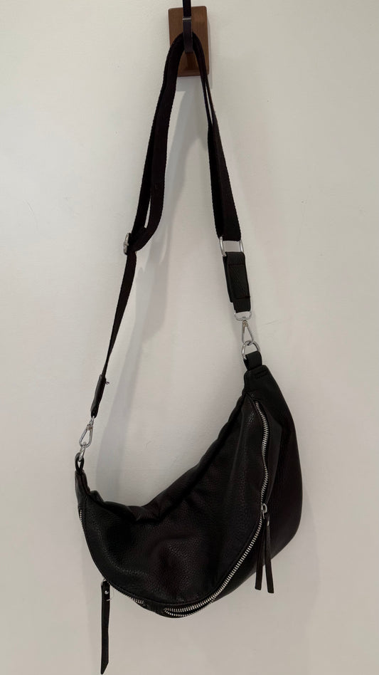 THE SOFT CURVE CROSSBODY SLING BAG – BLACK WITH AZTEC STRAP