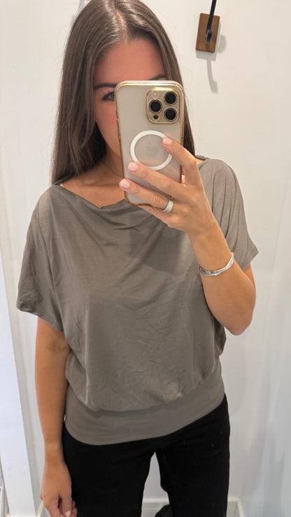 TAUPE EASY DRAPE BATWING TOP