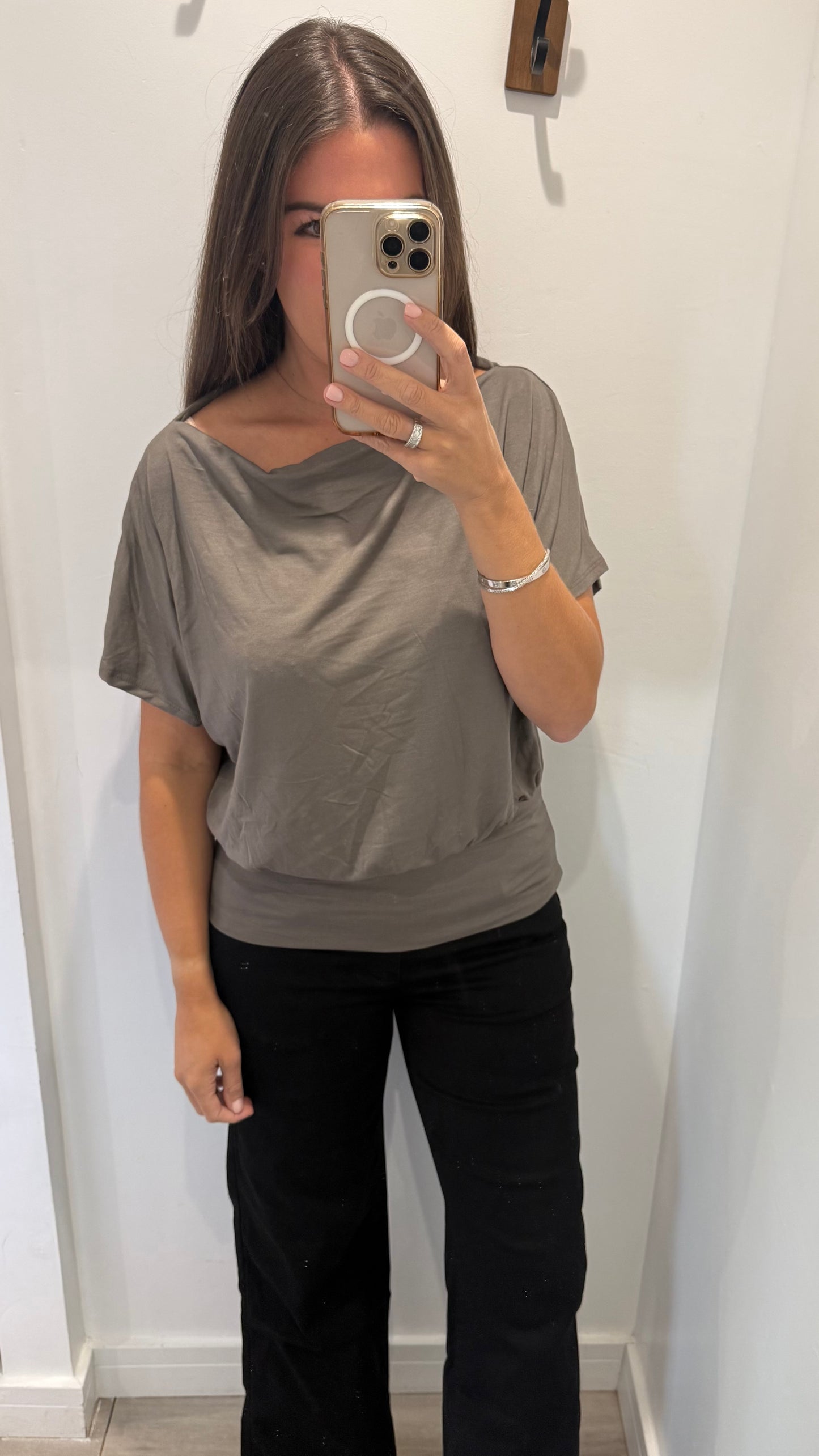 TAUPE EASY DRAPE BATWING TOP